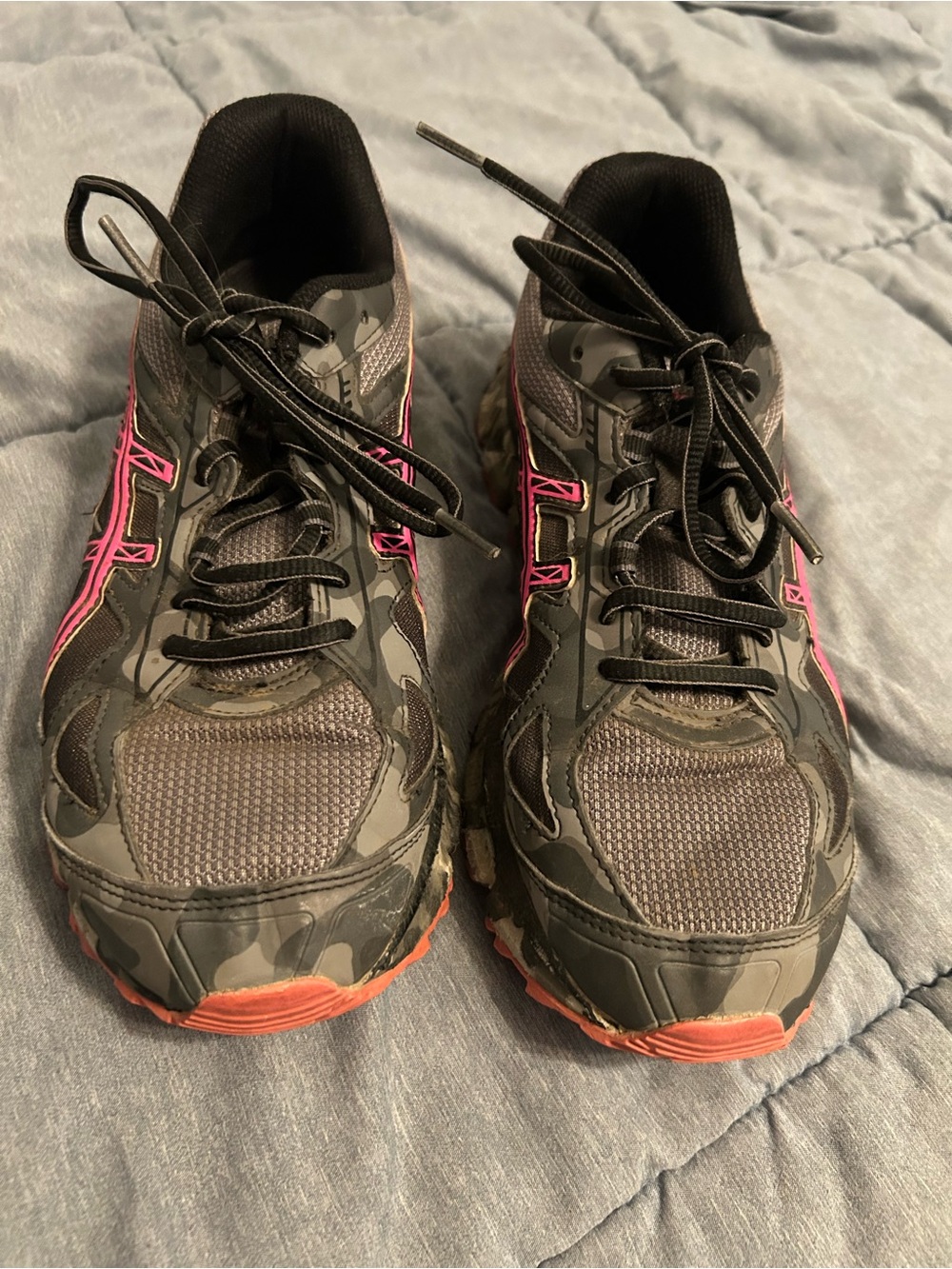 Women's ASICS Camo and Pink Athletic Running Shoes